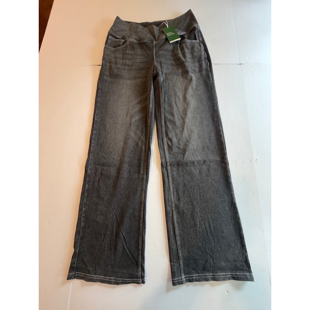 Halara Women Large Gray Crossover Waist Wide Leg Denim Pull On Pants NWT